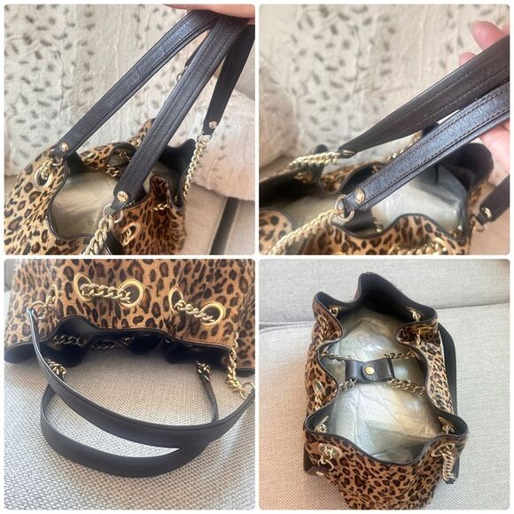 Roberta Gandolfi Leopard Print Genuine Leather Women's Bag with Chain Straps - Picture 16 of 16